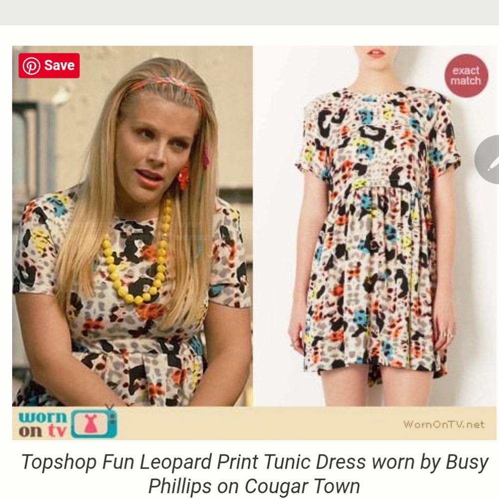 Topshop Multicolor Leopard Print Short-Sleeve Tunic Dress Size 6 - Picture 4 of 11